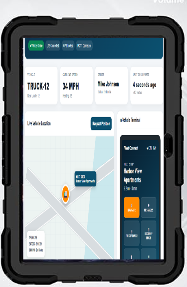 NAV-TEAM Fleet Connect rugged Android vehicle tablet